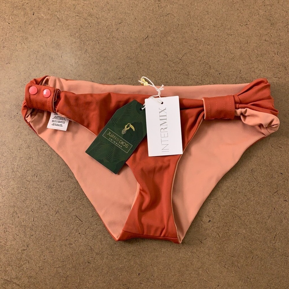 Juan De‎ Dios Womens Maria Bikini Swim Bottom Orange Stretch Lined Buttons 0 New